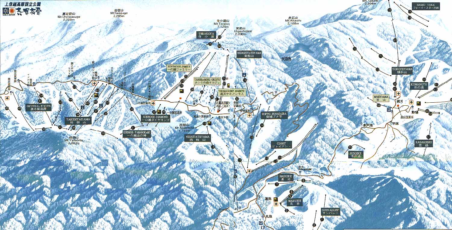 志賀高原の全体map 志賀高原の周辺map